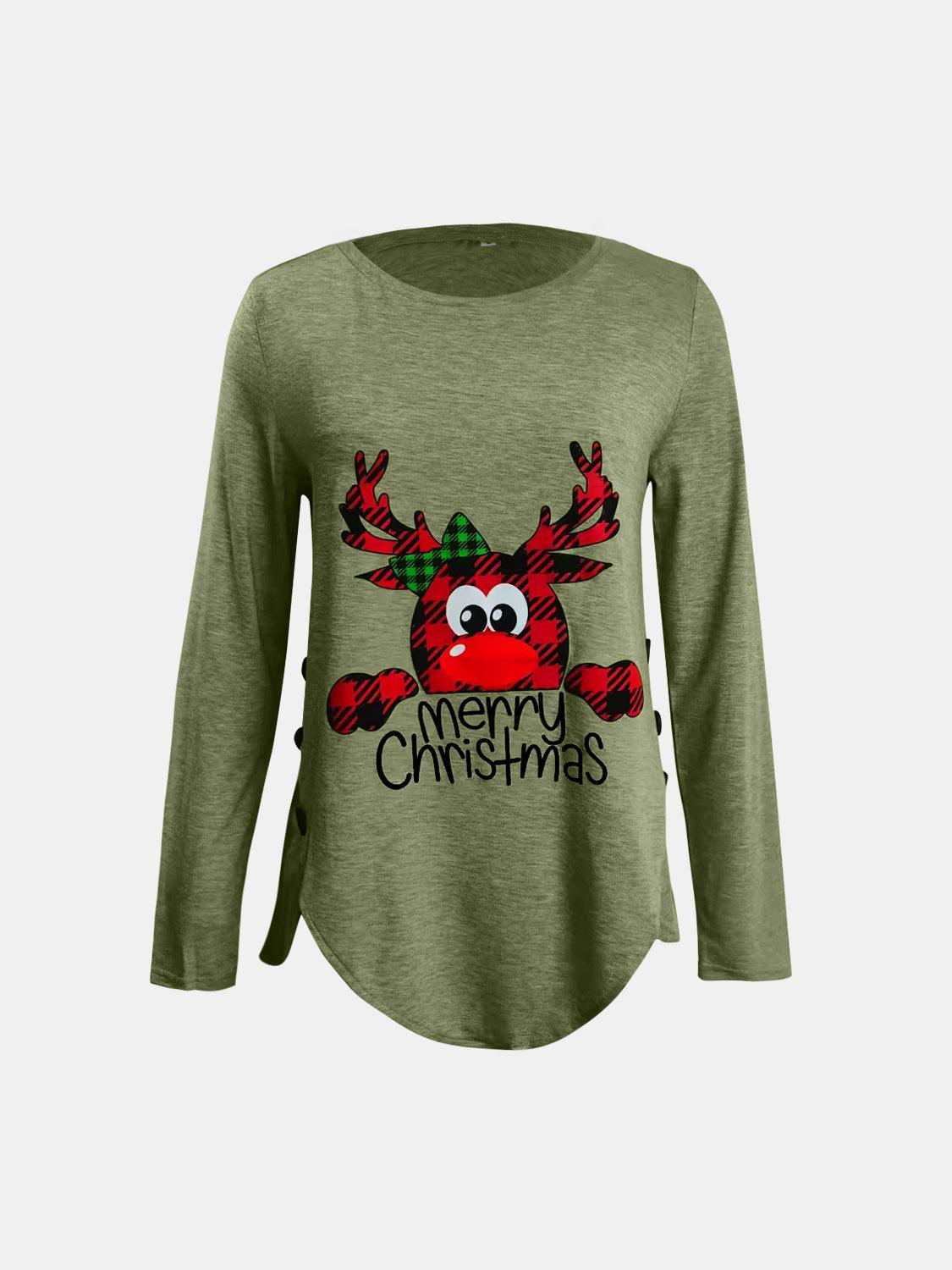 Full Size Reindeer Round Neck Long Sleeve T-Shirt - Trendy by Luna