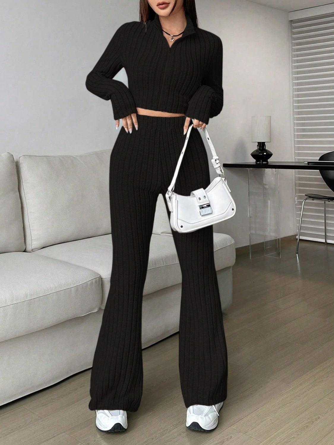 Honey Zip Up Long Sleeve Top and Pants Set - Trendy by Luna