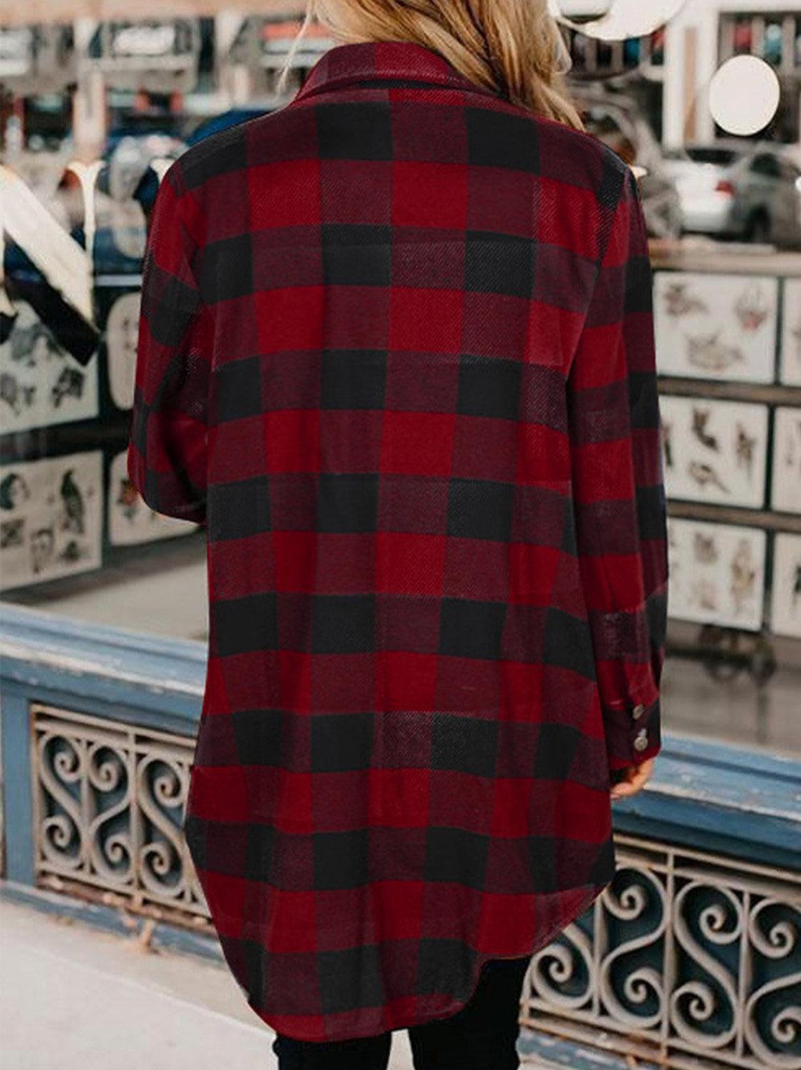 Plaid Snap Down Long Sleeve Jacket - Trendy by Luna