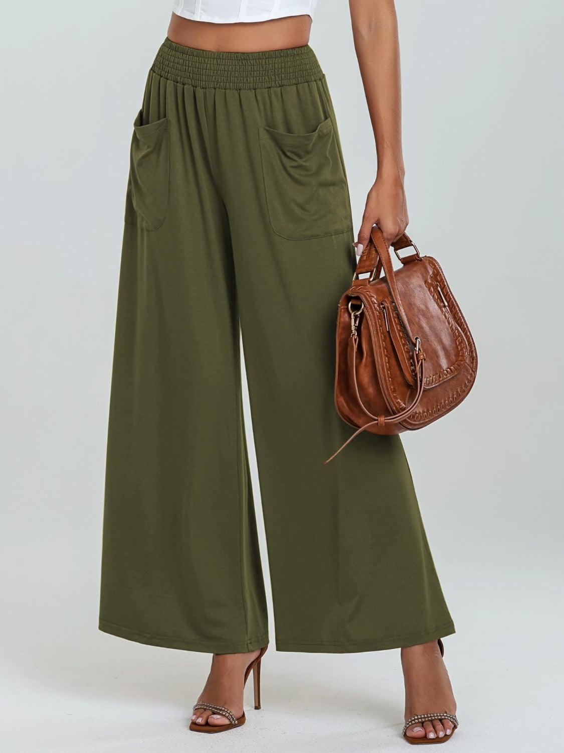 Pocketed Elastic Waist Wide Leg Pants - Trendy by Luna