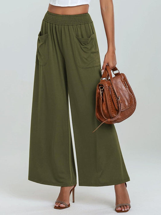 Pocketed Elastic Waist Wide Leg Pants - Trendy by Luna