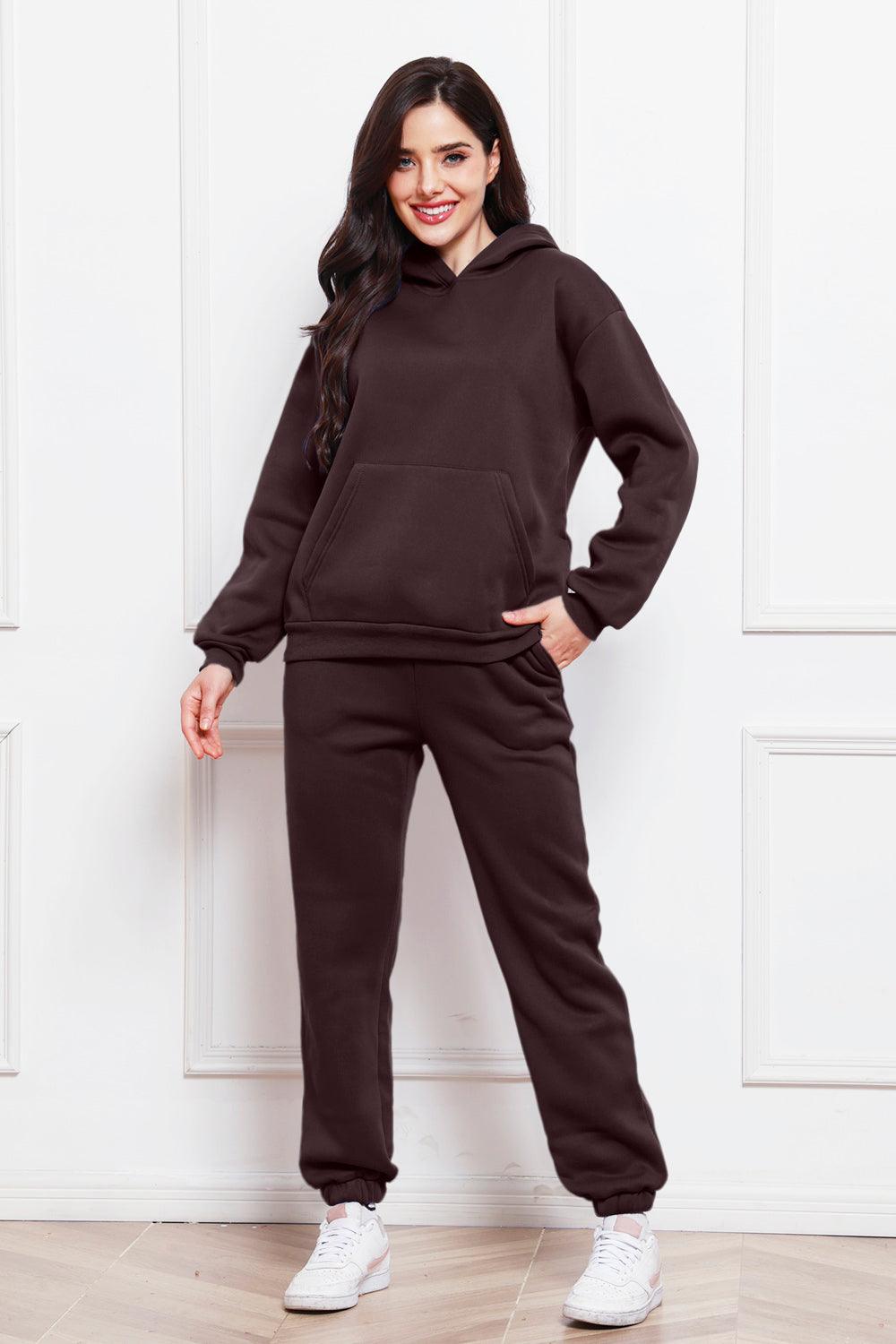 Drop Shoulder Long Sleeve Hoodie and Pants Set - Trendy by Luna