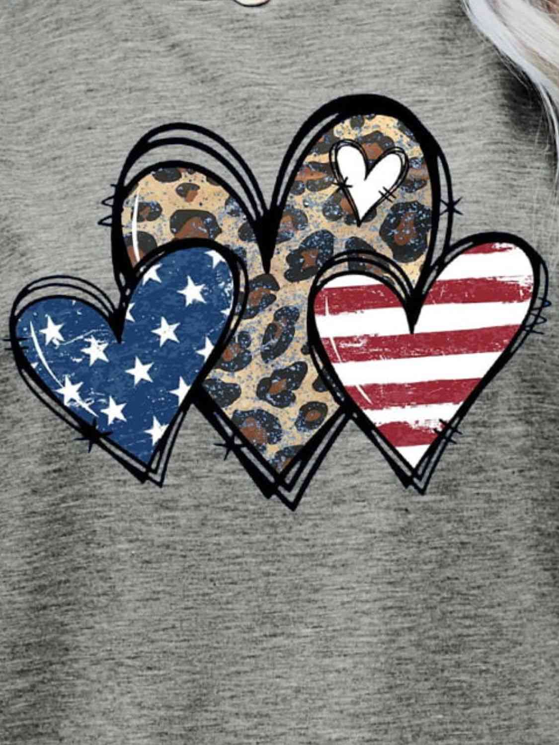 US Flag Leopard Heart Graphic Tee - Trendy by Luna