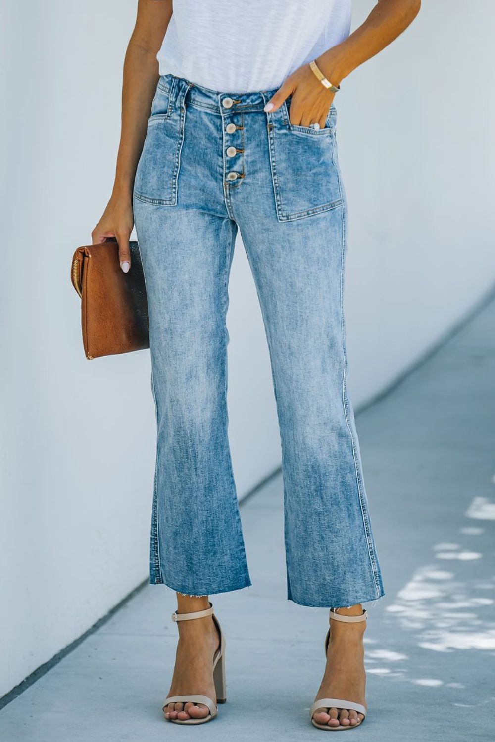 Washed Bootcut Jeans with Pockets