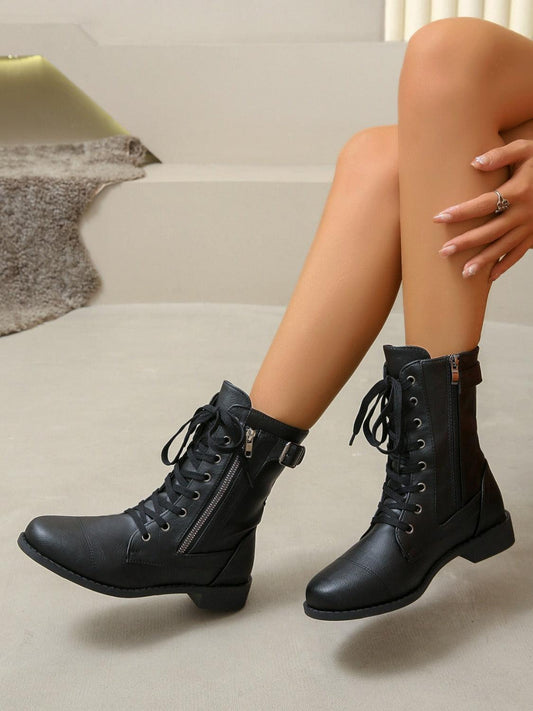 PU Leather Lace-Up Boots - Trendy by Luna