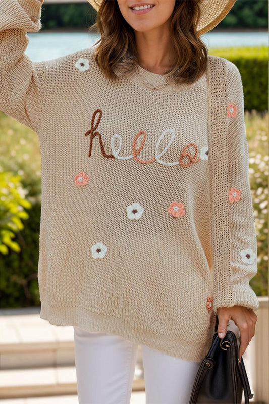 Chic Flower Round Neck Long Sleeve Sweater - Trendy by Luna