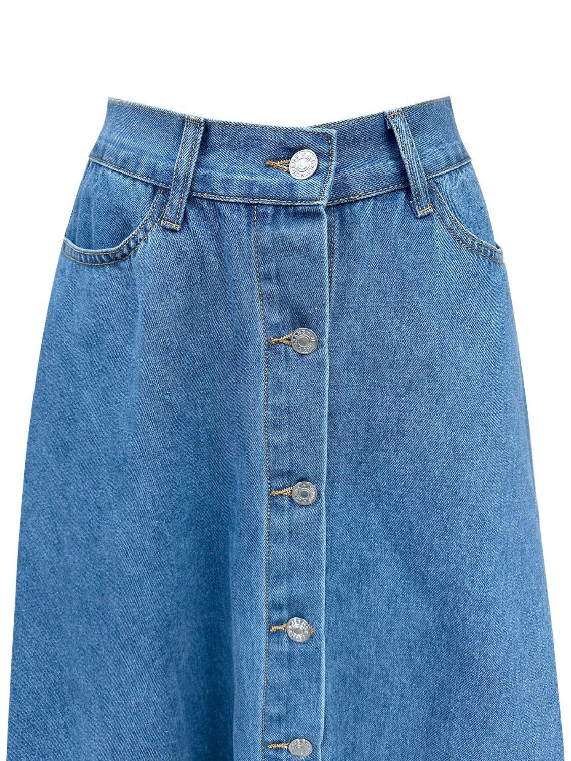 Buttoned Midi Denim Skirt with Pockets - Trendy by Luna