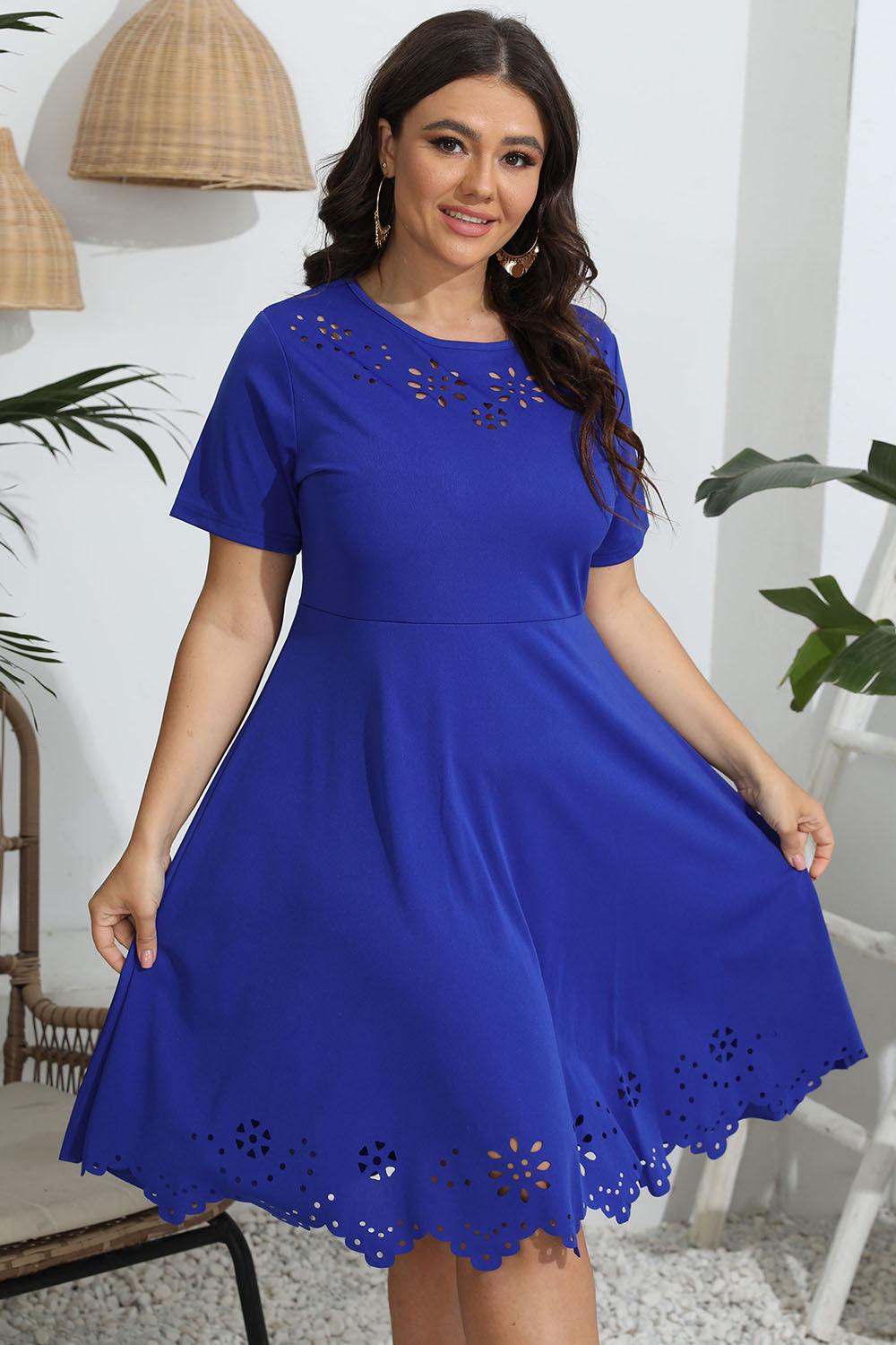 Plus Size Round Neck Openwork Dress - Trendy by Luna