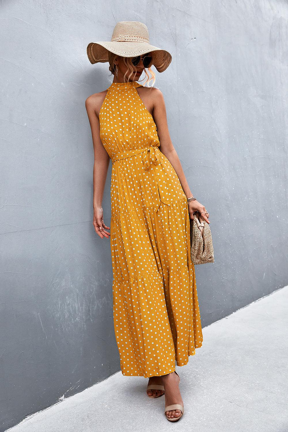 Printed Sleeveless Tie Waist Maxi Dress - Trendy by Luna