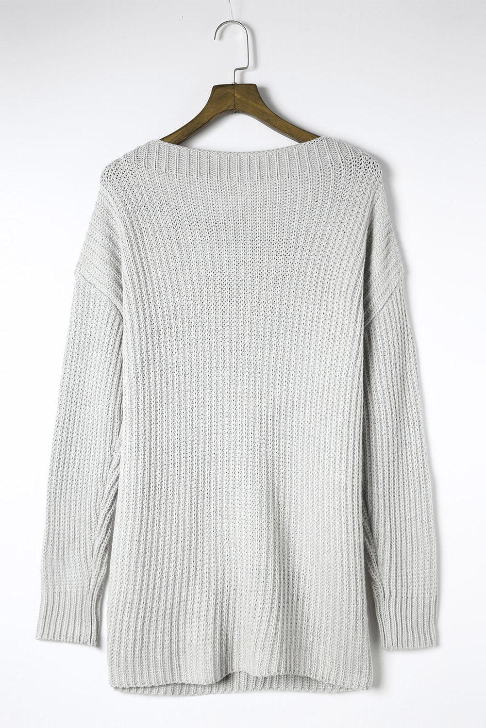 Side Slit Boat Neck Long Sleeve Sweater - Trendy by Luna