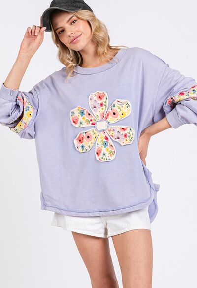 Daisy Patch Applique Long Sleeve Sweatshirt - Trendy by Luna