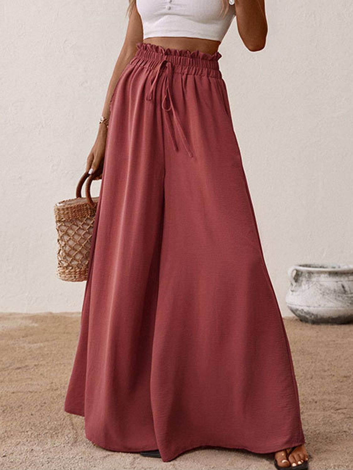 Perfee Frill Tied Wide Leg Pants - Trendy by Luna