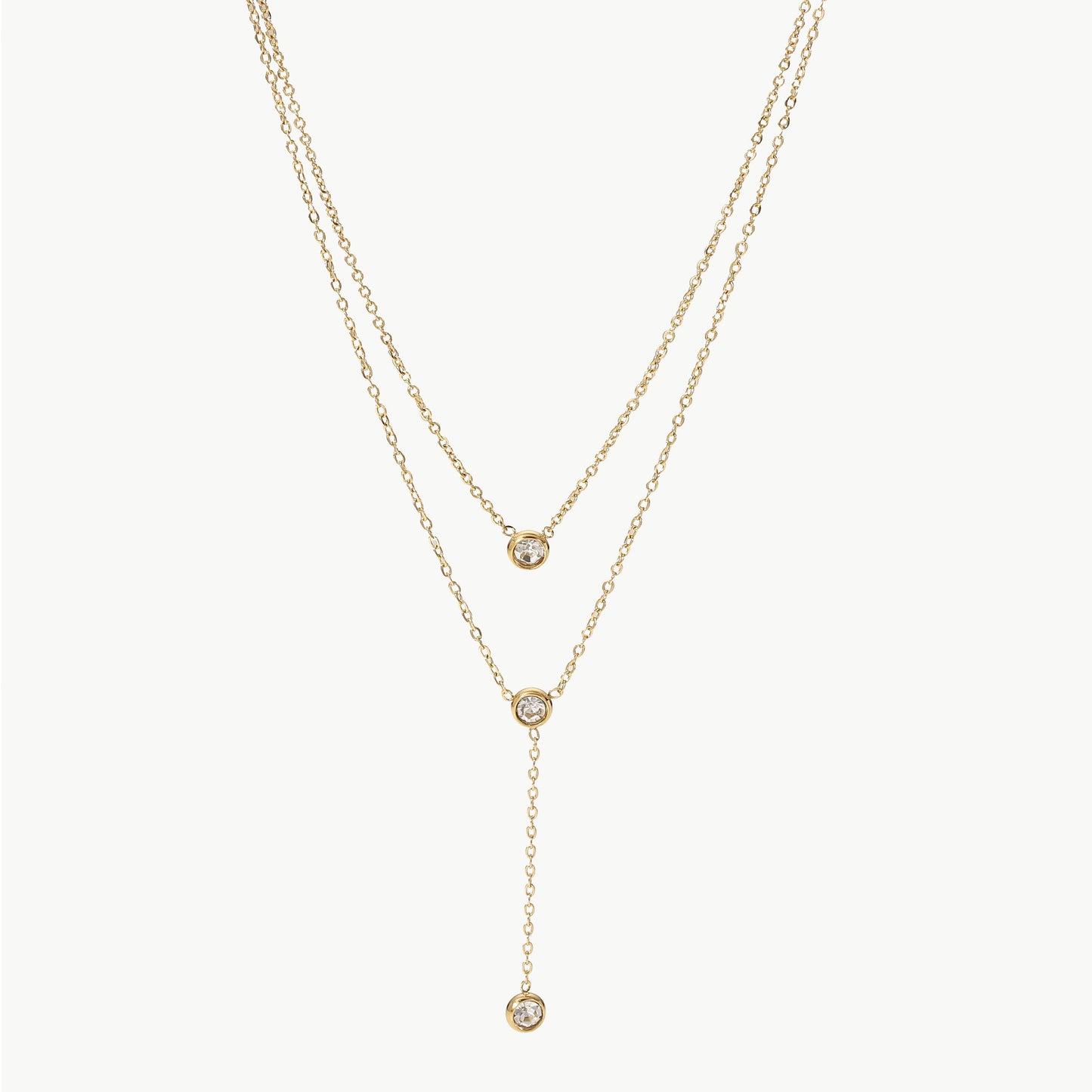 Stainless Steel Zircon Double-Layered Necklace - Trendy by Luna