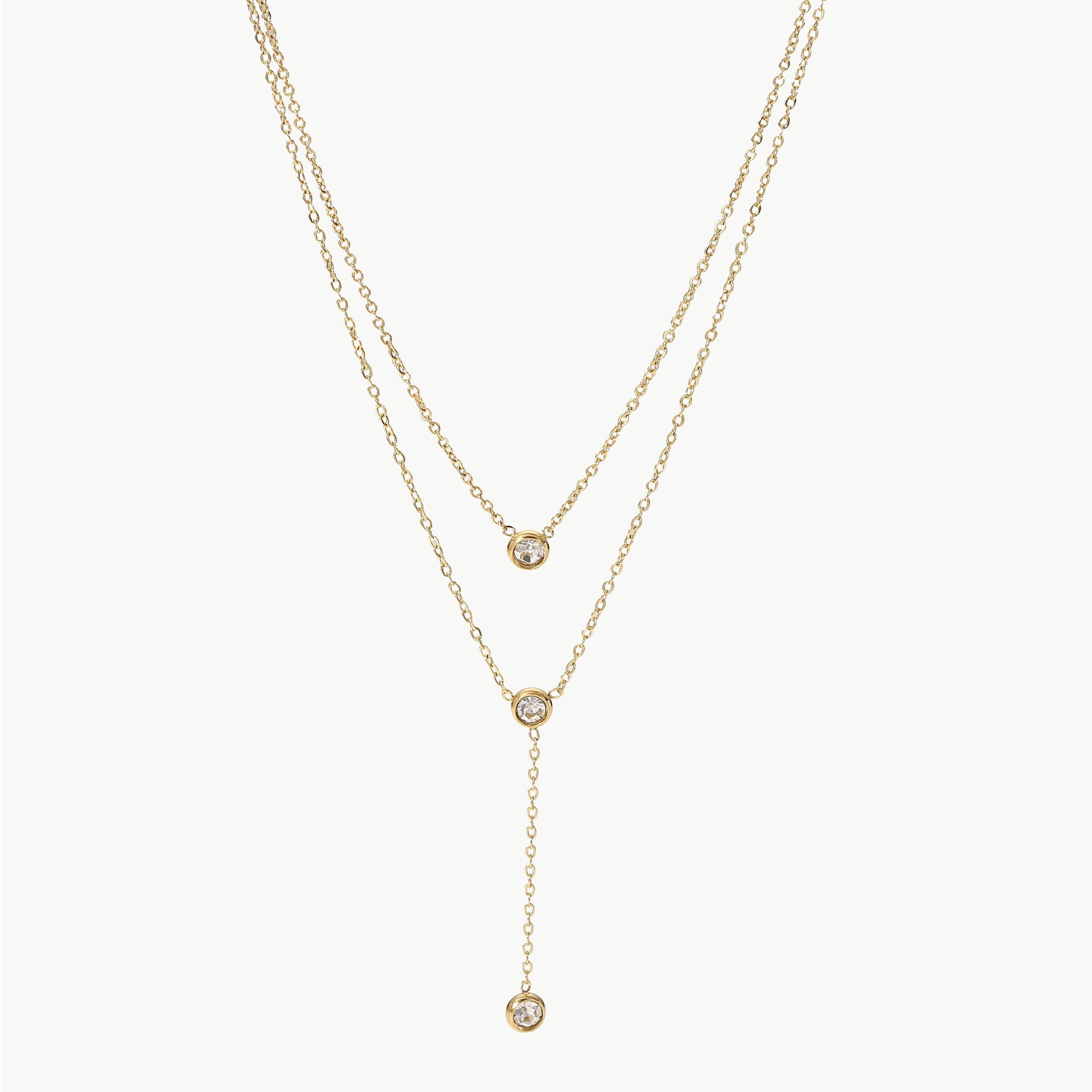 Stainless Steel Zircon Double-Layered Necklace - Trendy by Luna