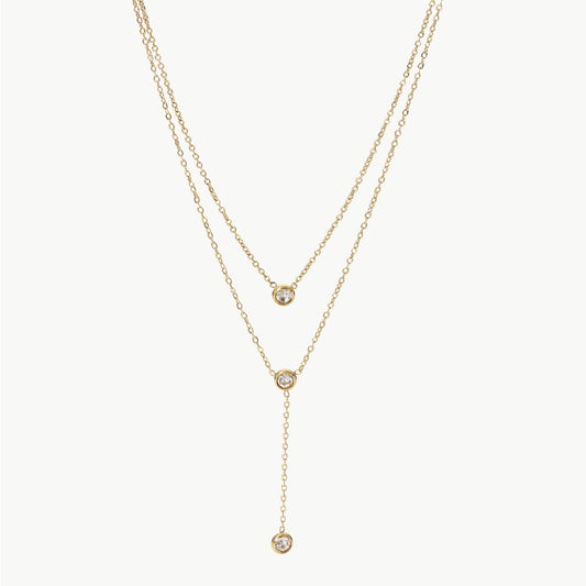 Stainless Steel Zircon Double-Layered Necklace - Trendy by Luna