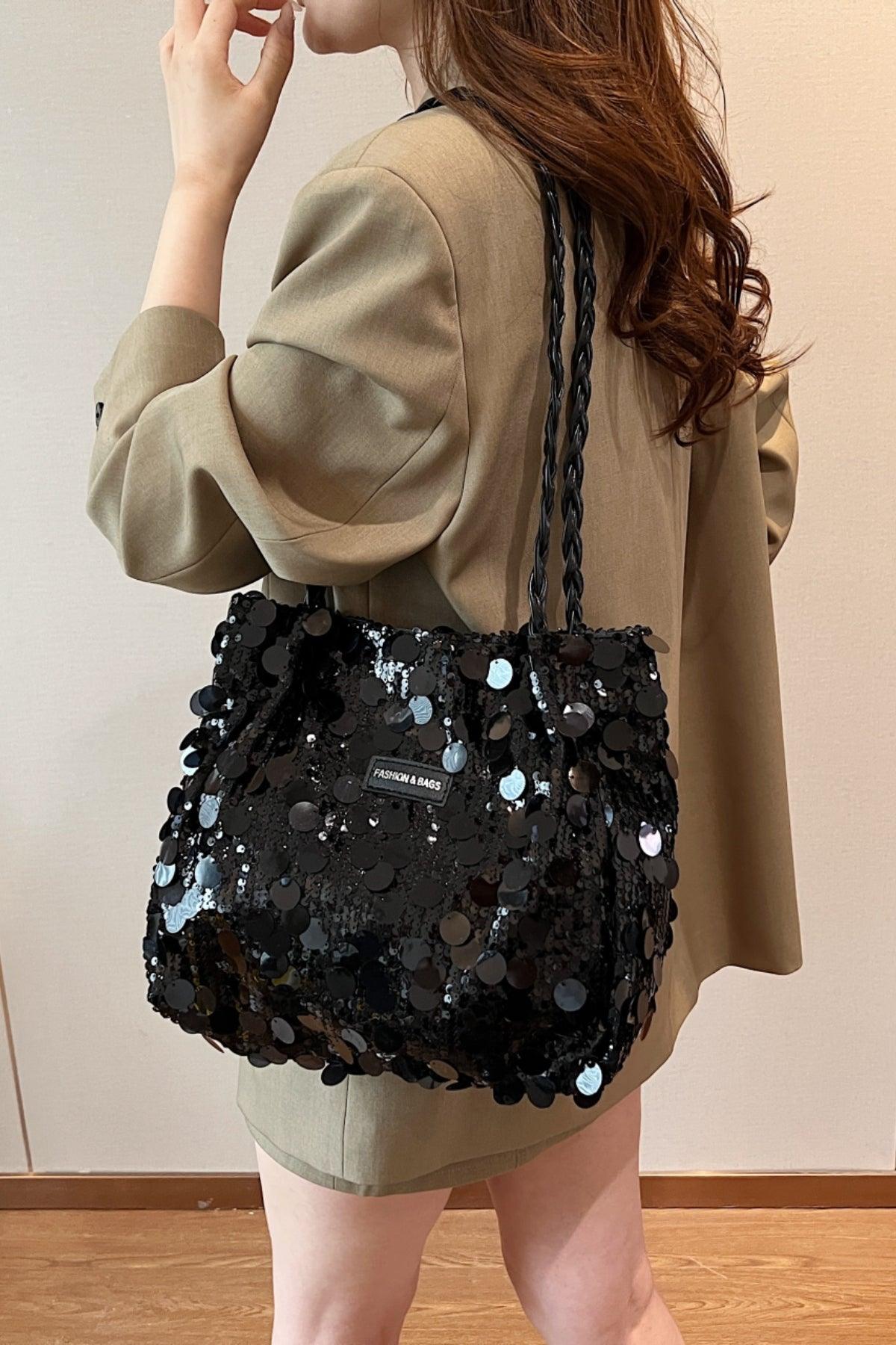 Sequin Braided Strap Shoulder Bag - Trendy by Luna