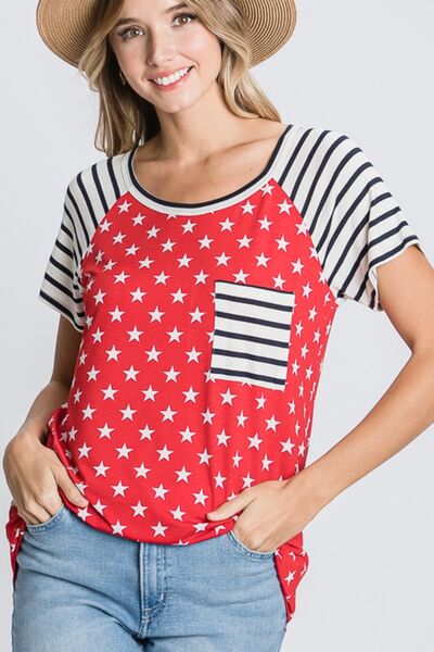 Heimish Full Size Star & Striped Round Neck Short Sleeve T-Shirt Plus Size - Trendy by Luna