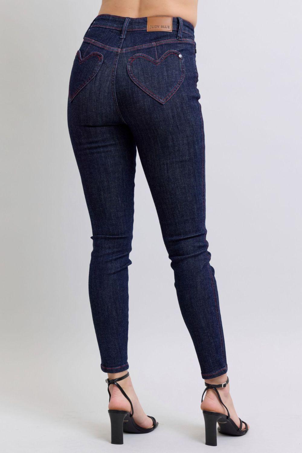 Full Size Heart Shaped Back Pockets Skinny Jeans - Trendy by Luna