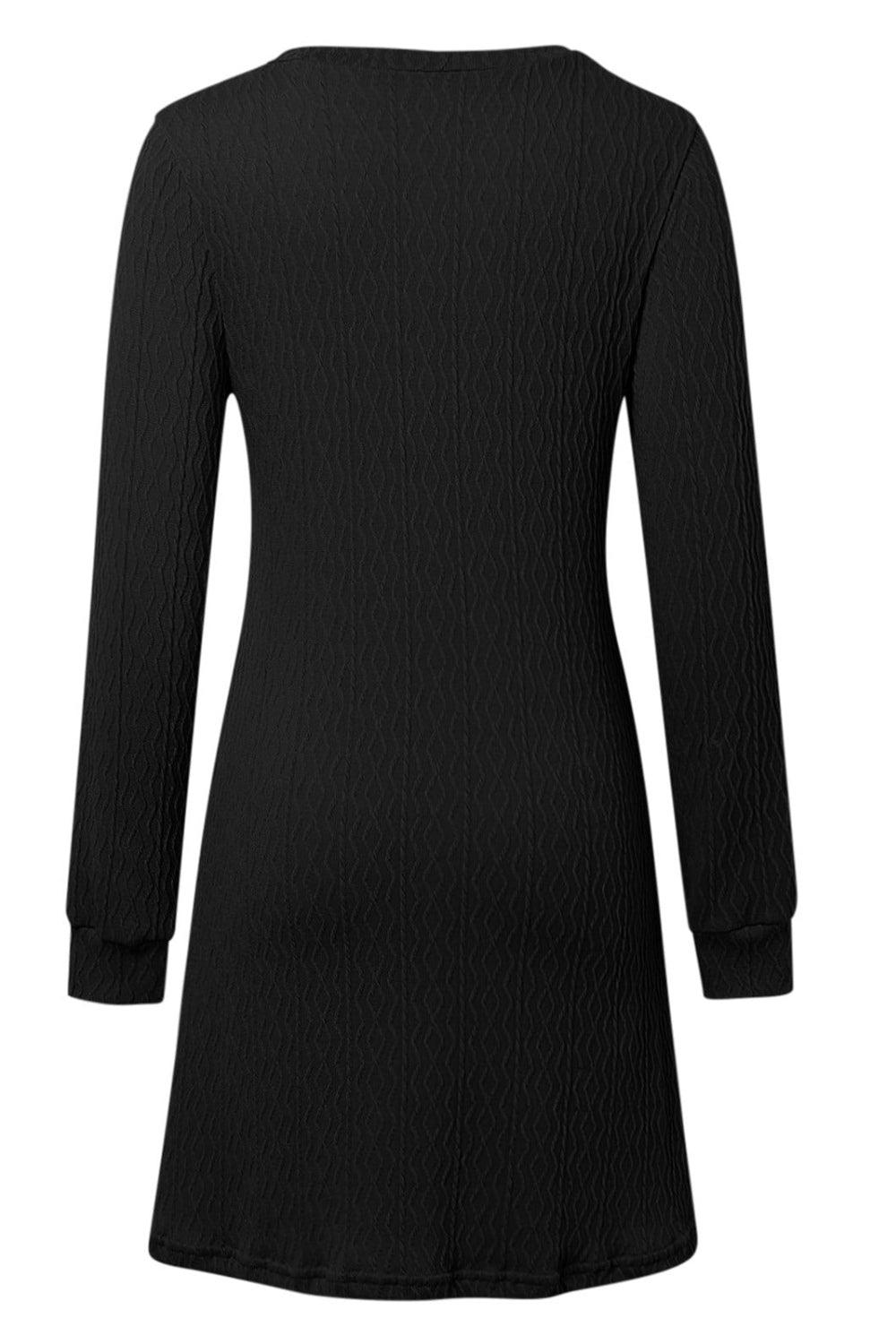 Texture V-Neck Long Sleeve Dress - Trendy by Luna