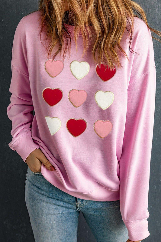 Contrast Heart Long Sleeve Sweatshirt - Trendy by Luna