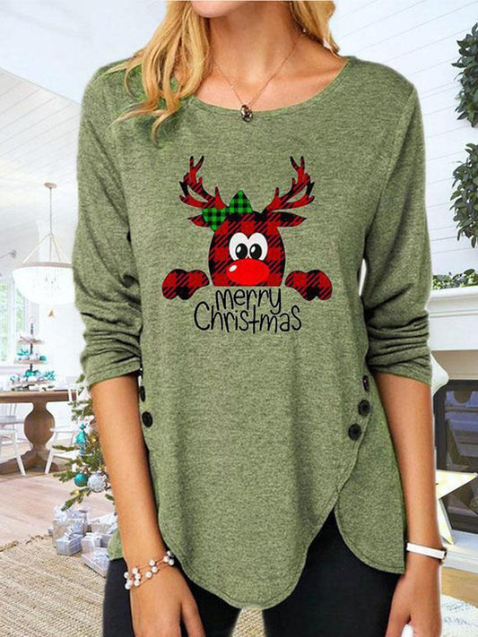 Full Size Reindeer Round Neck Long Sleeve T-Shirt - Trendy by Luna