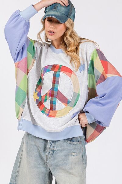 Contrast Peace Patch Dropped Shoulder Sweatshirt - Trendy by Luna