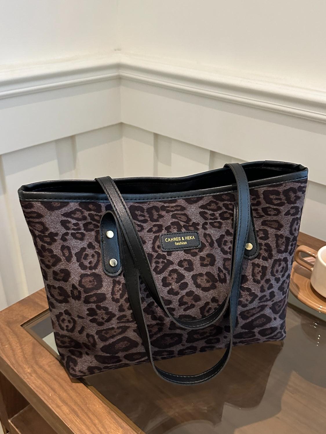 Leopard Polyester Tote Bag - Trendy by Luna