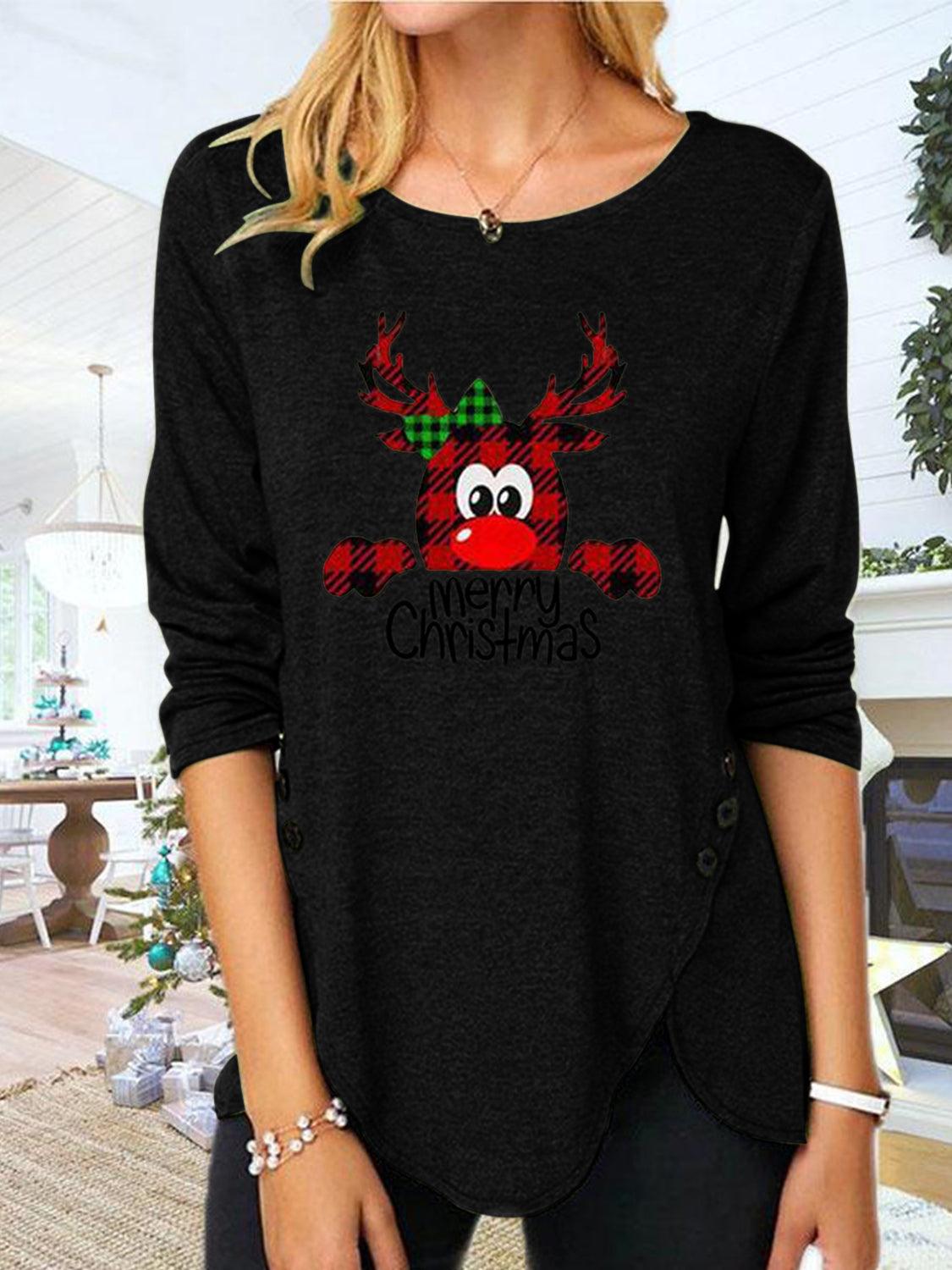 Full Size Reindeer Round Neck Long Sleeve T-Shirt - Trendy by Luna