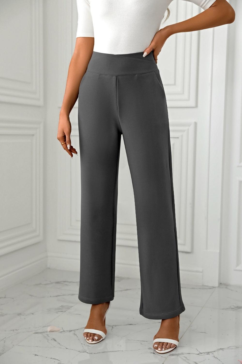 High Waist Straight Leg Pants - Trendy by Luna