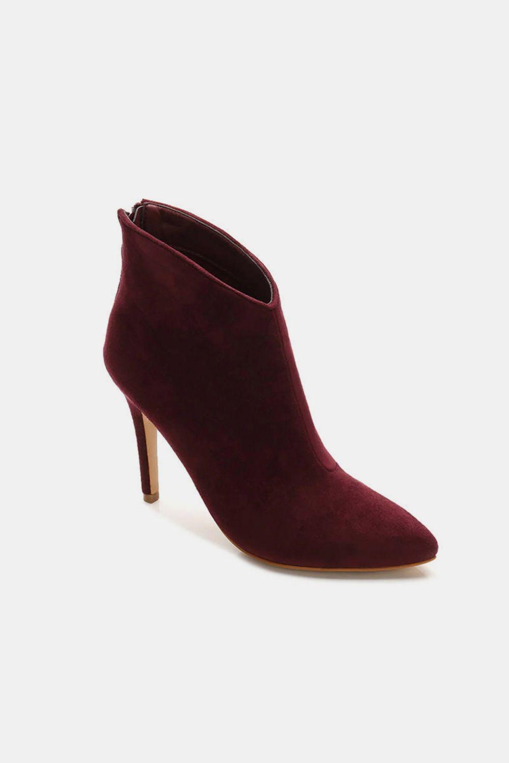 Beast Fashion Suede Stiletto Ankle Booties with Back Zippers - Trendy by Luna