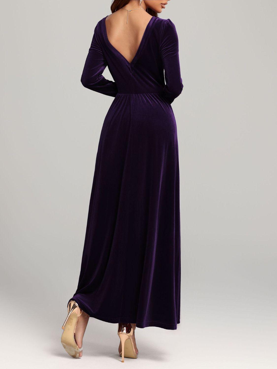 Velvet Square Neck Long Sleeve Dress - Trendy by Luna