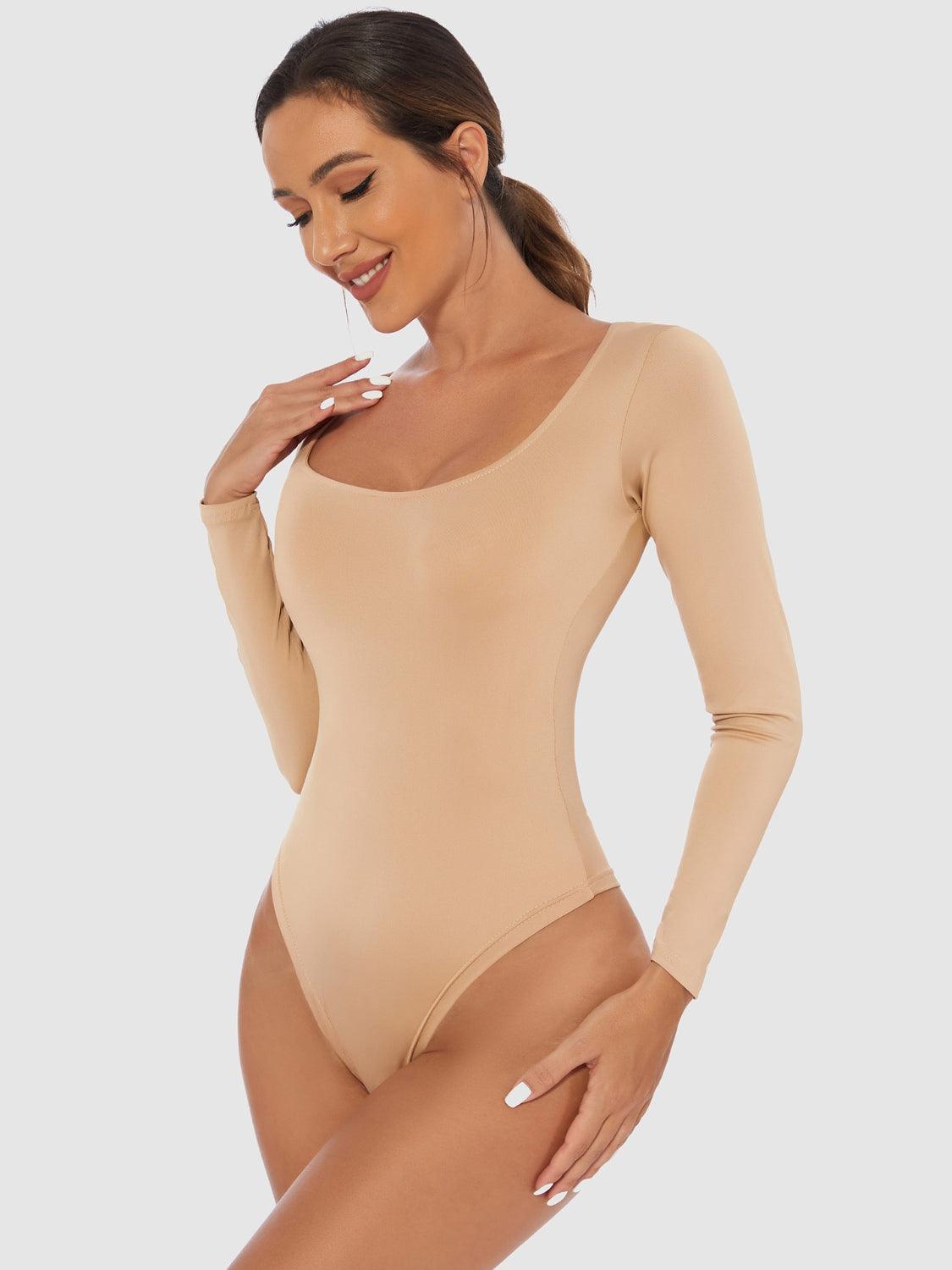 Full Size Scoop Neck Long Sleeve Bodysuit - Trendy by Luna