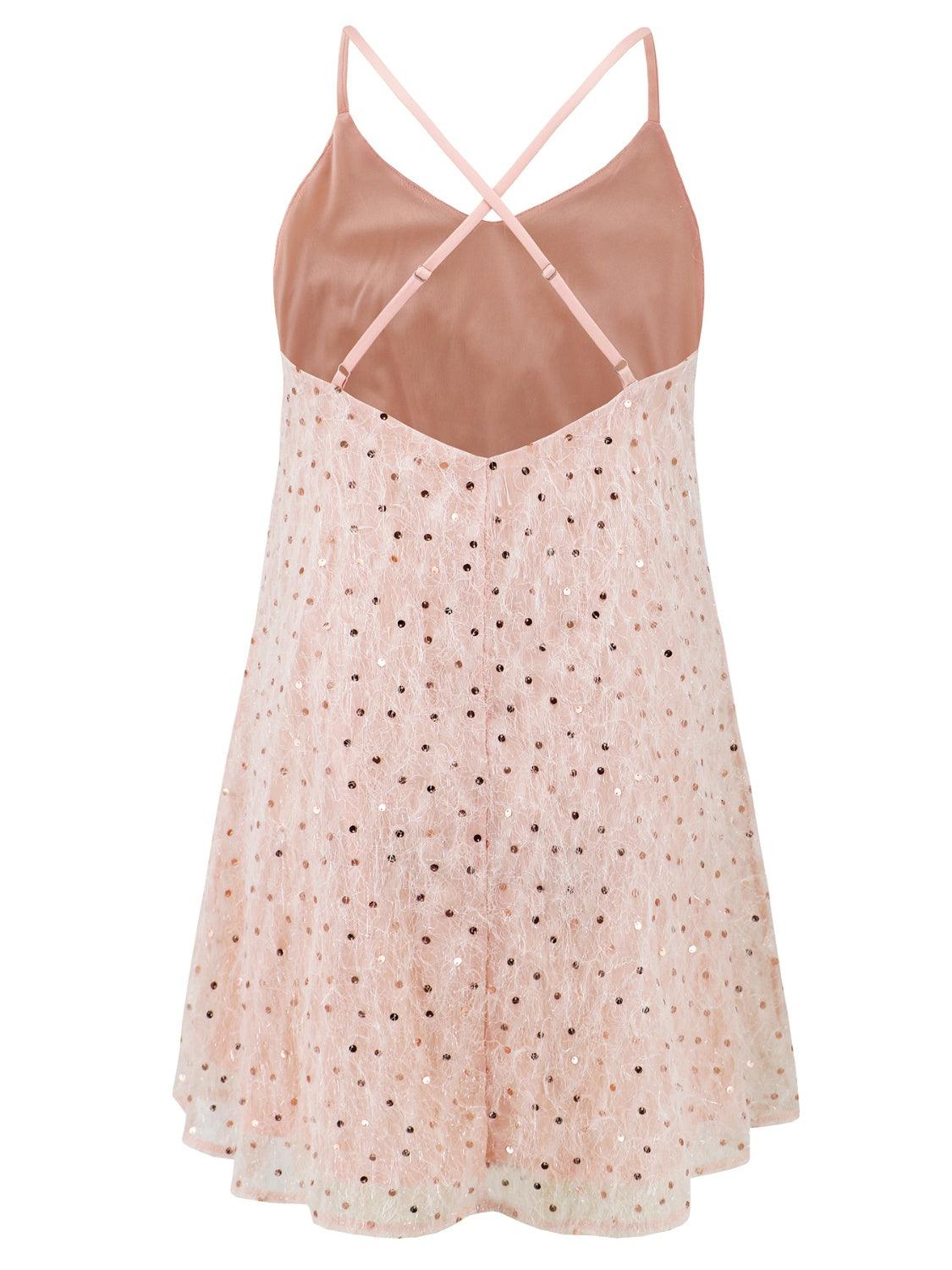 Sequin V-Neck Mini Cami Dress - Trendy by Luna