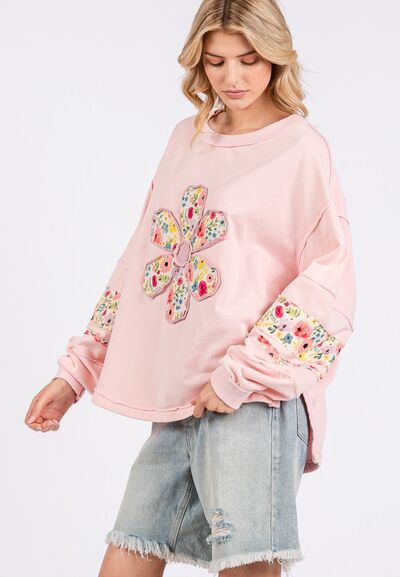 Daisy Patch Applique Long Sleeve Sweatshirt - Trendy by Luna