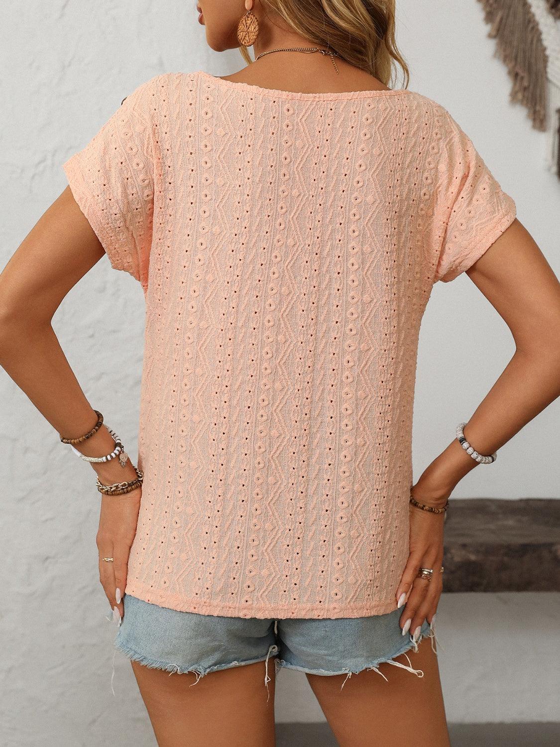 Round Neck Short Sleeve Top - Trendy by Luna