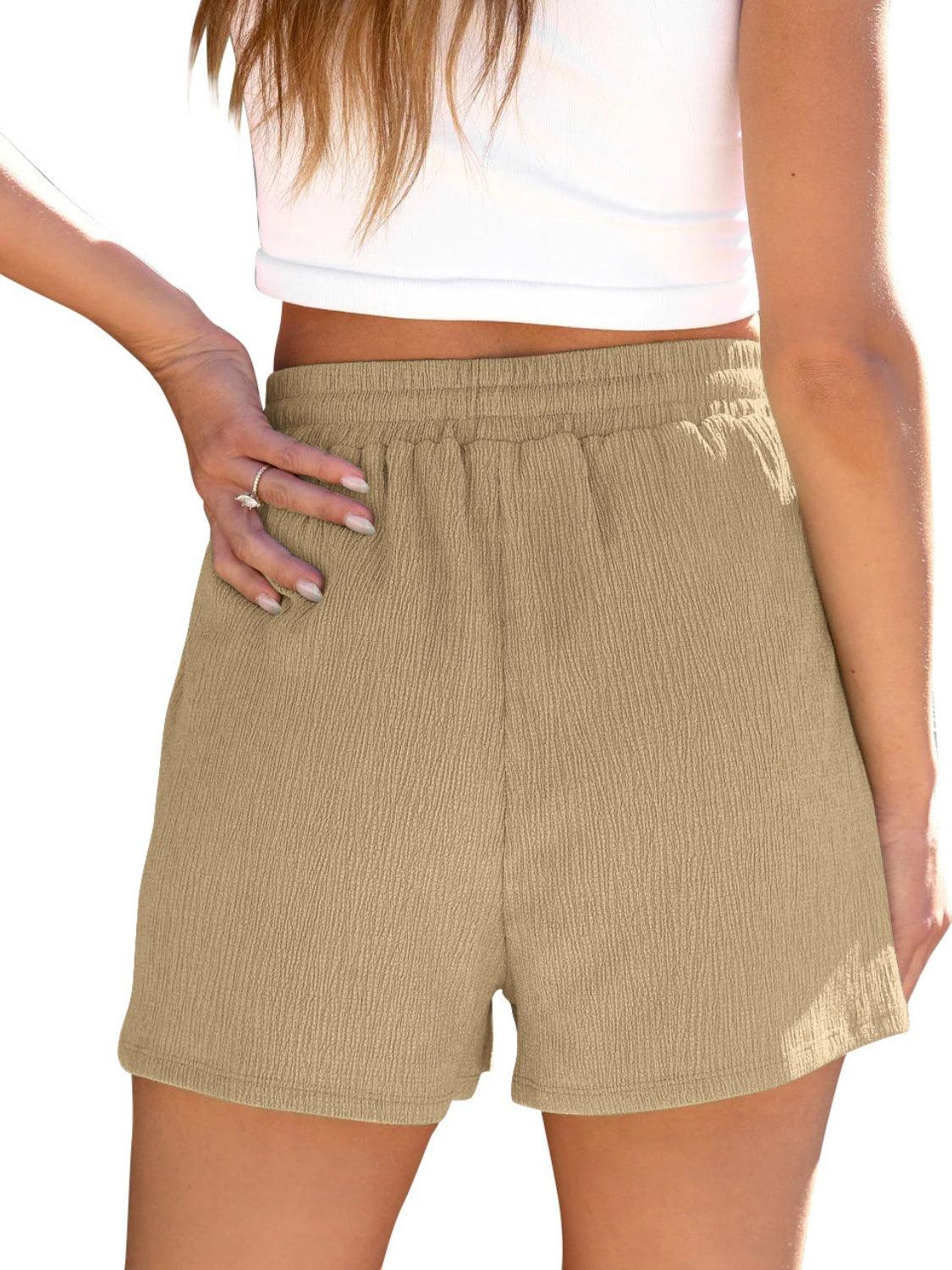 Drawstring High Waist Shorts with Pockets - Trendy by Luna