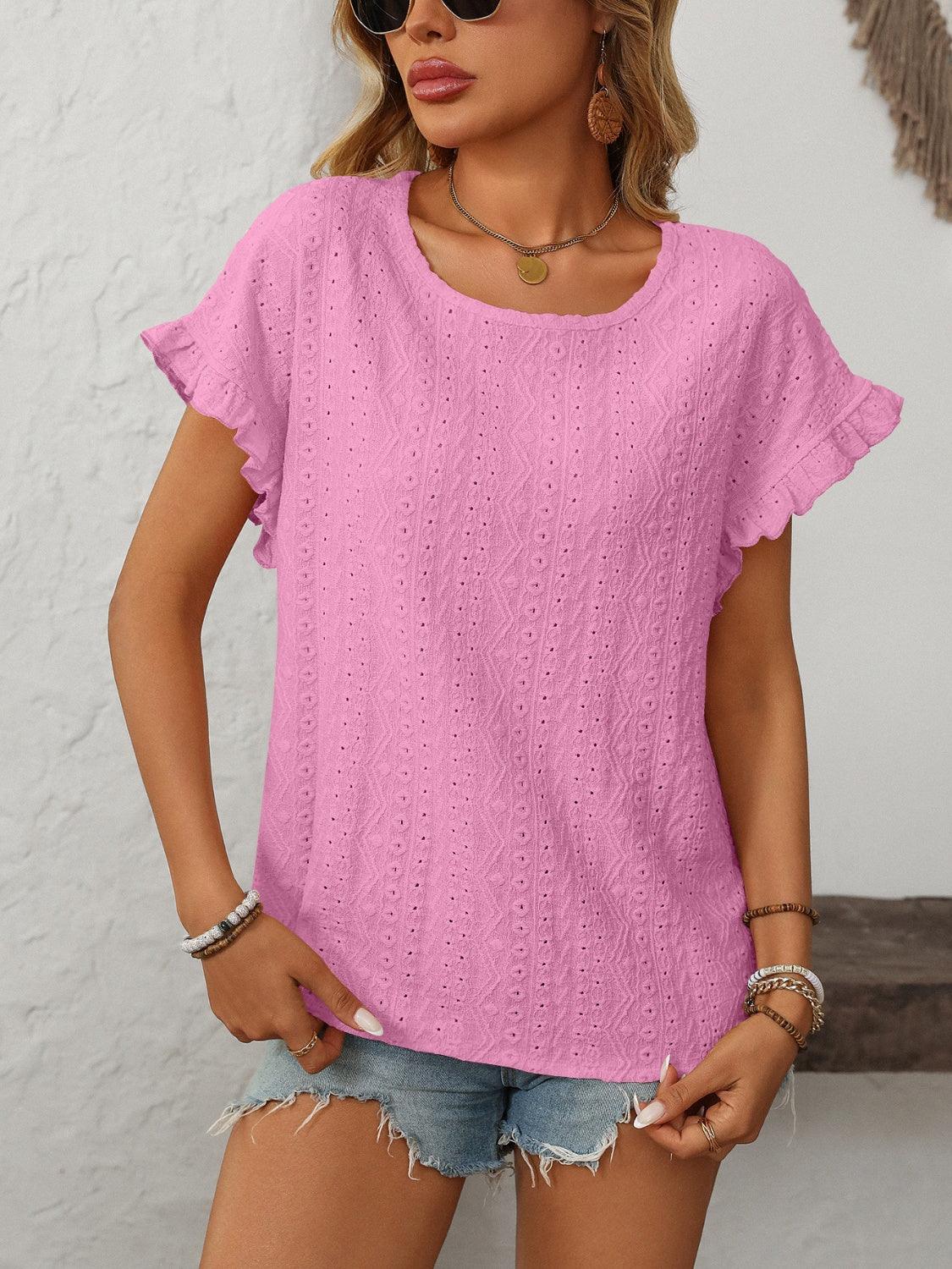 Round Neck Short Sleeve Top - Trendy by Luna