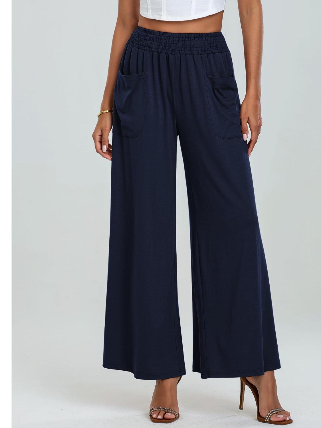 Pocketed Elastic Waist Wide Leg Pants - Trendy by Luna