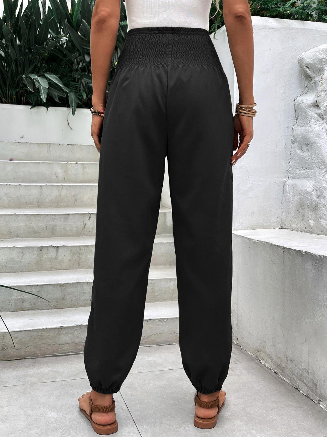 Smocked High Rise Joggers with Pockets - Trendy by Luna