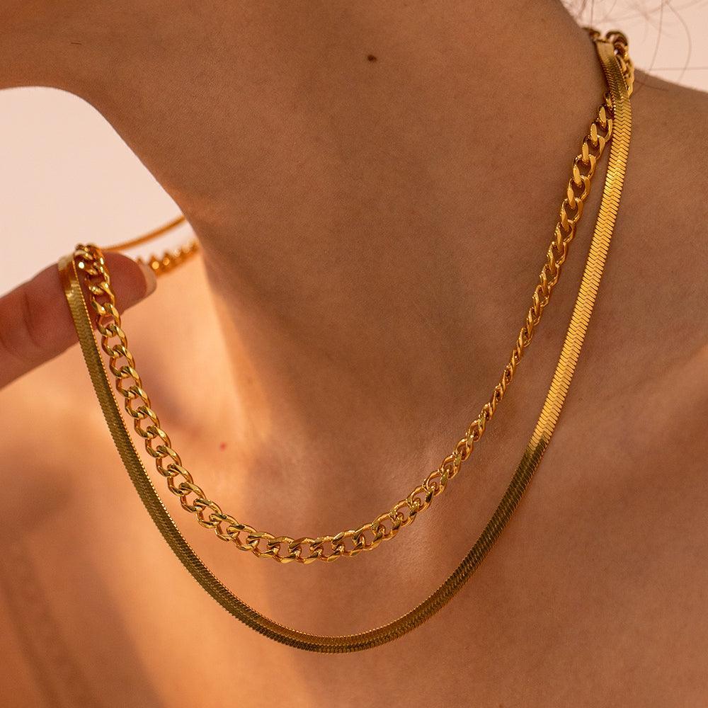 18K Gold-Plated Double Layered Necklace - Trendy by Luna