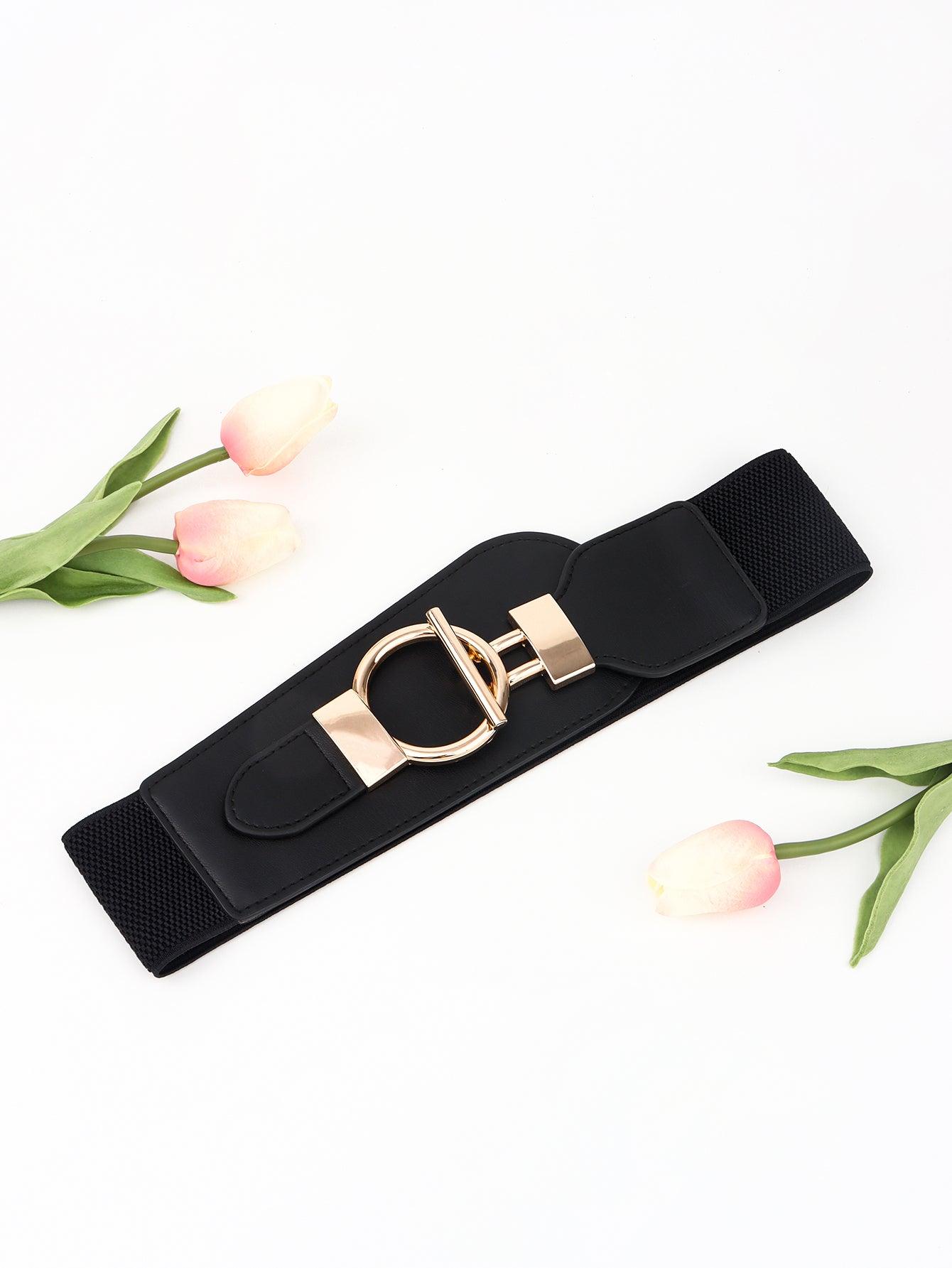 PU Elastic Wide Belt with Alloy Buckle - Trendy by Luna