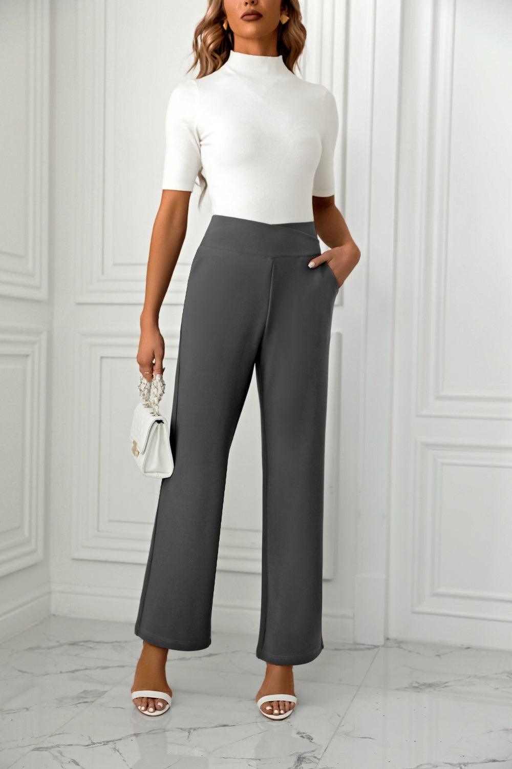 High Waist Straight Leg Pants - Trendy by Luna