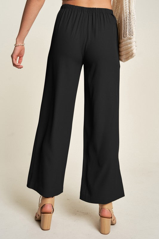 Wide Leg Mid-Rise Pants - Trendy by Luna