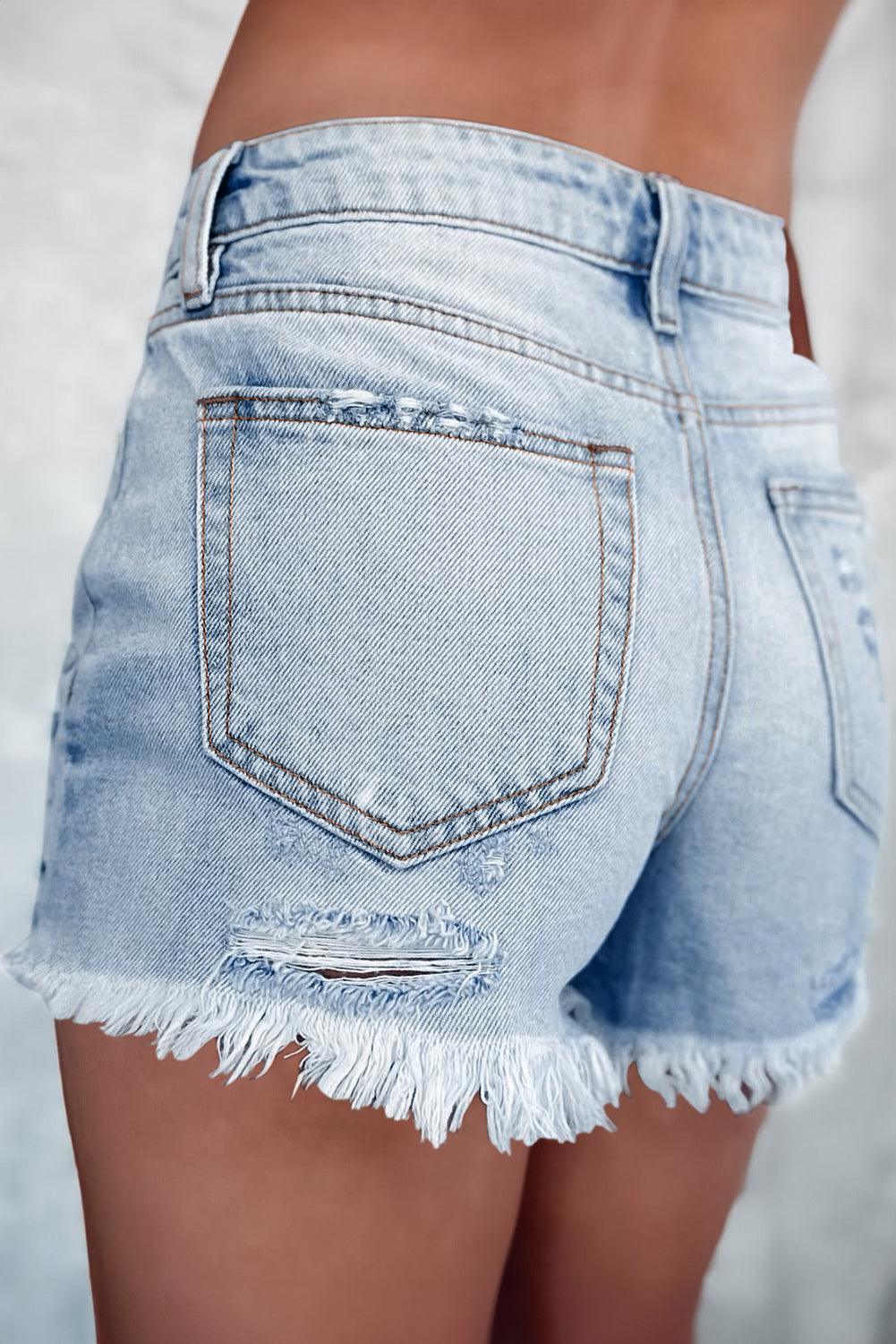 Distressed Raw Hem Denim Shorts - Trendy by Luna