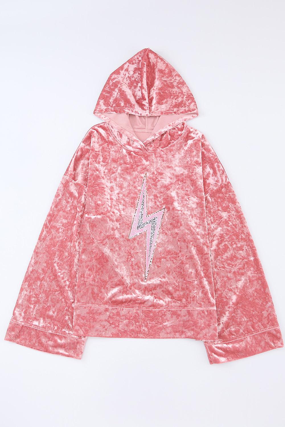 Thunderbolt Sequin Long Sleeve Hoodie - Trendy by Luna