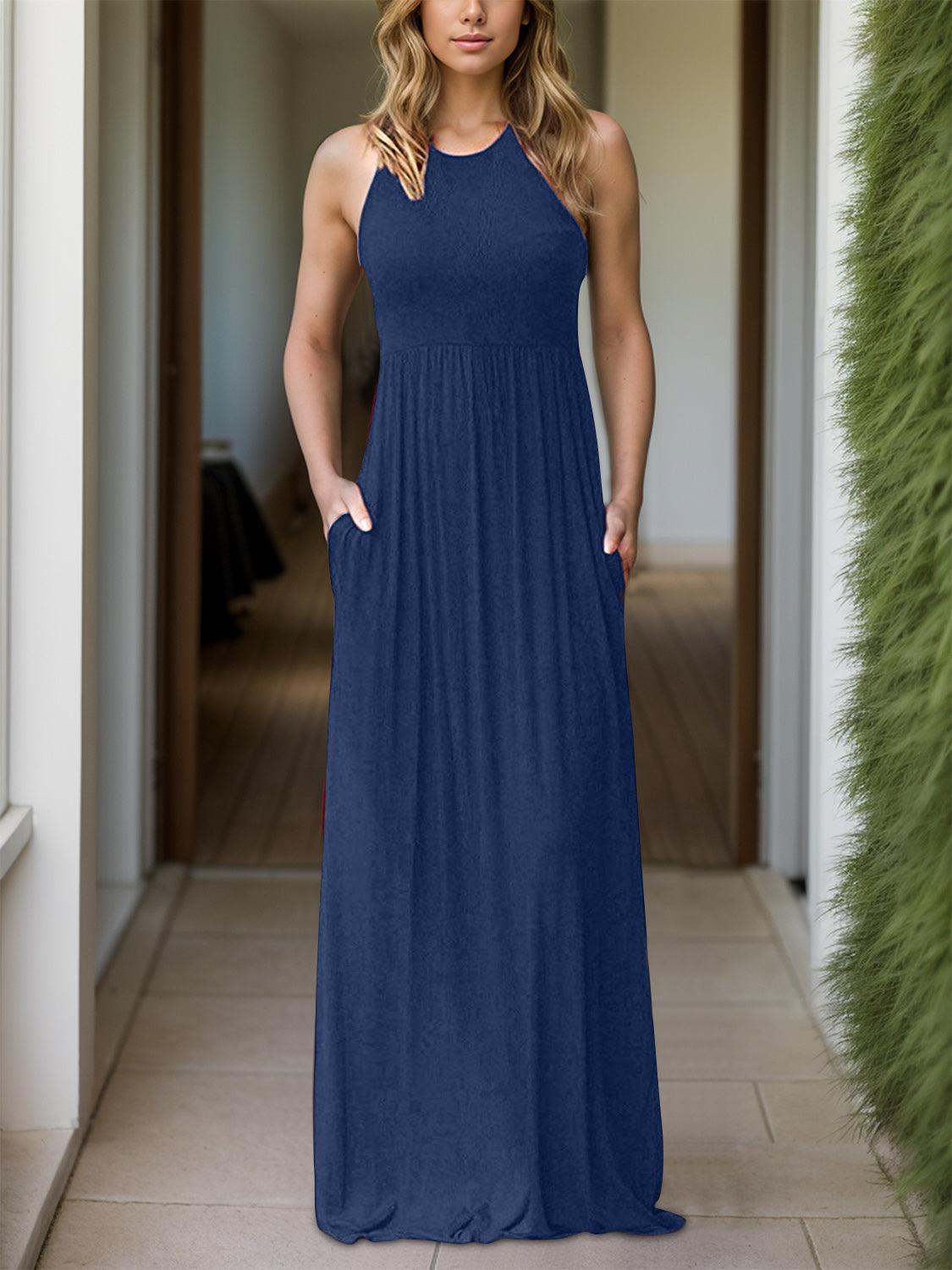 Full Size Grecian Neck Dress with Pockets - Trendy by Luna