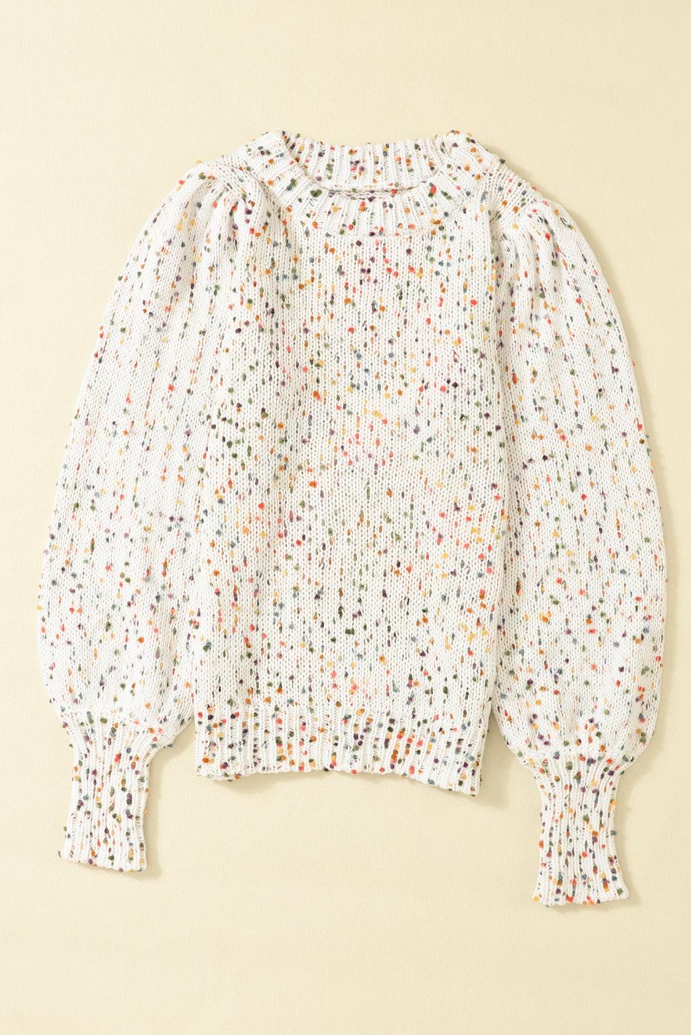 Confetti Round Neck Long Sleeve Sweater - Trendy by Luna