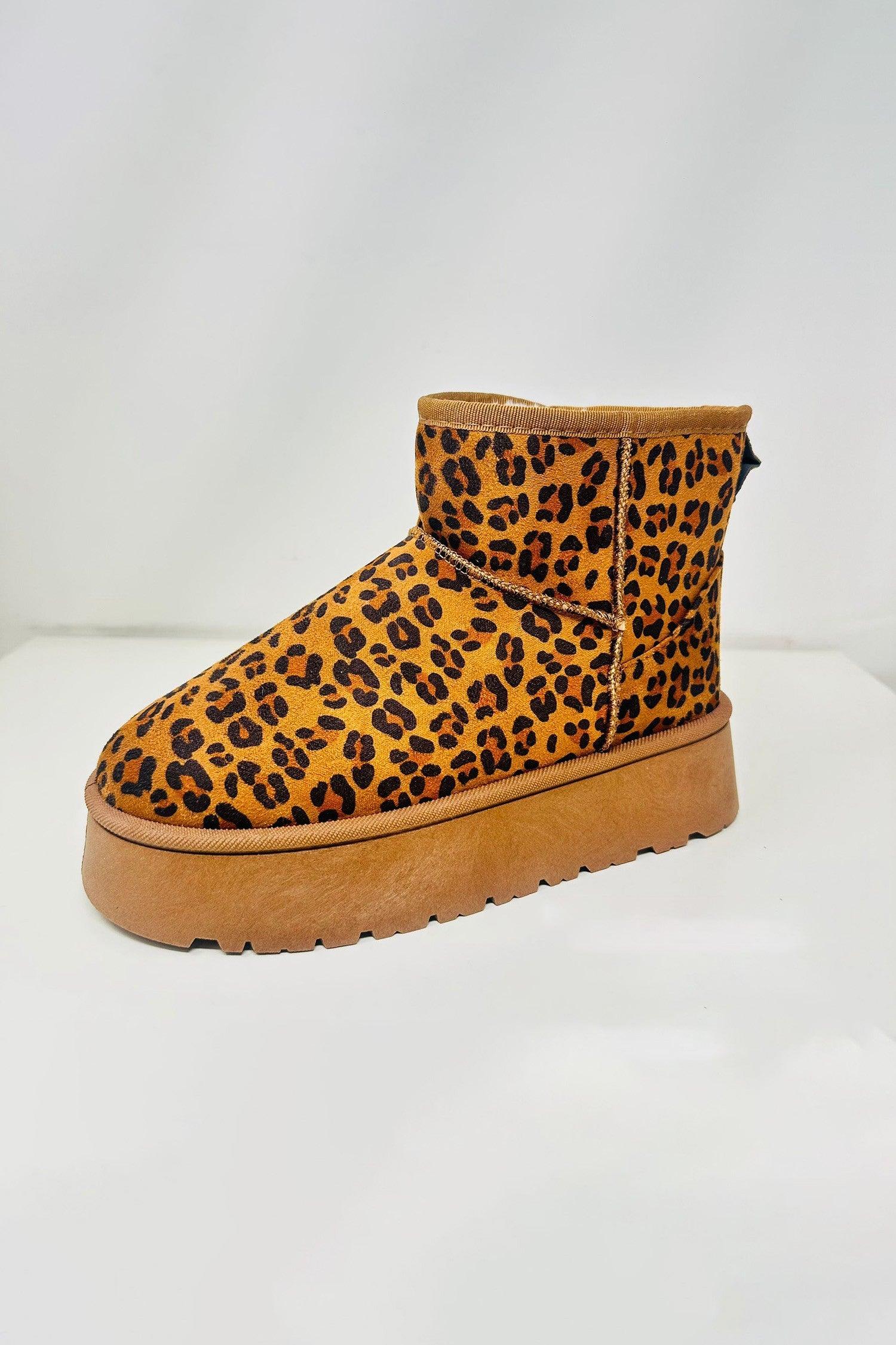 WILD DIVA Thermal Furry Leopard Platform Booties - Trendy by Luna