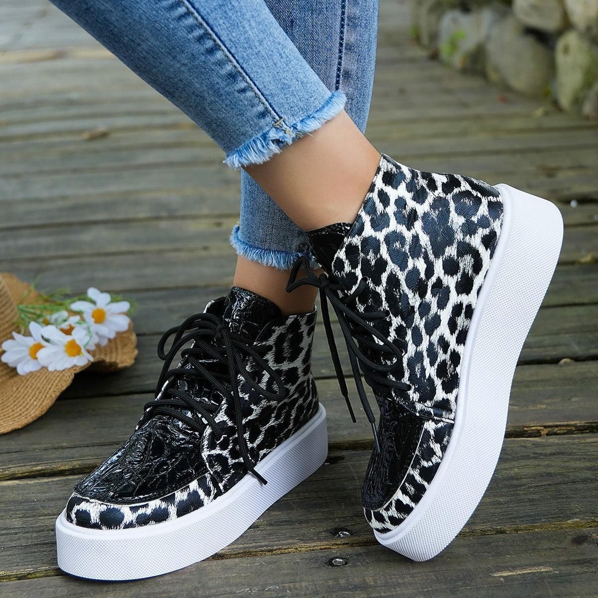 PU Leather Leopard Platform Sneakers - Trendy by Luna