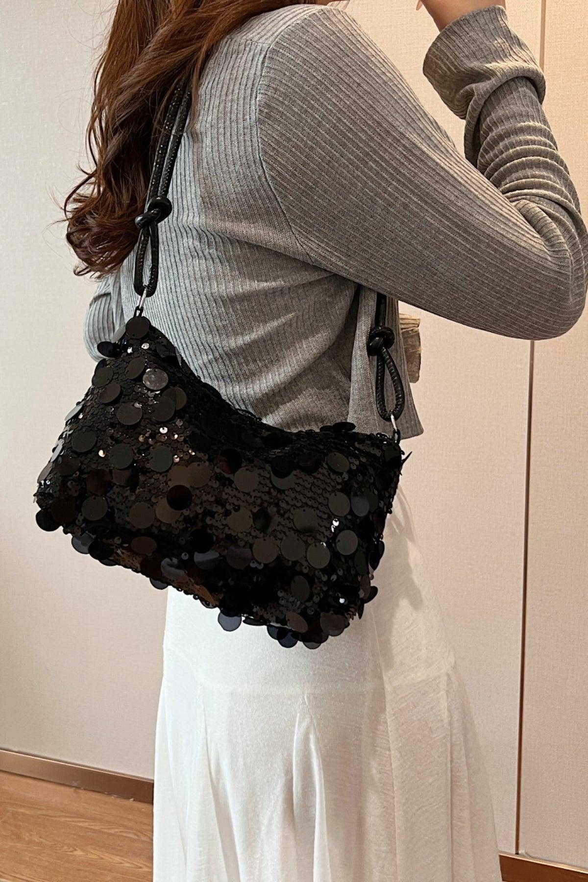 Sequin Knotted Straps Shoulder Bag - Trendy by Luna